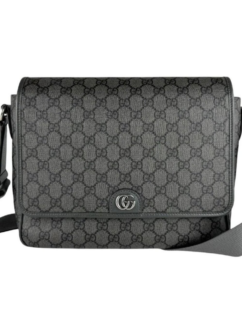 GUCCI GG Supreme Crossbody Shoulder Bag Gray PVC/Silvertone
